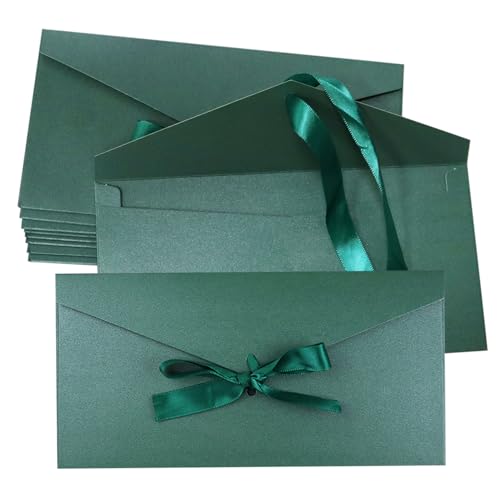 10 Pack Kraft Paper Envelopes with Ribbons, Invitation Envelopes for Festival and Party - Dark Green