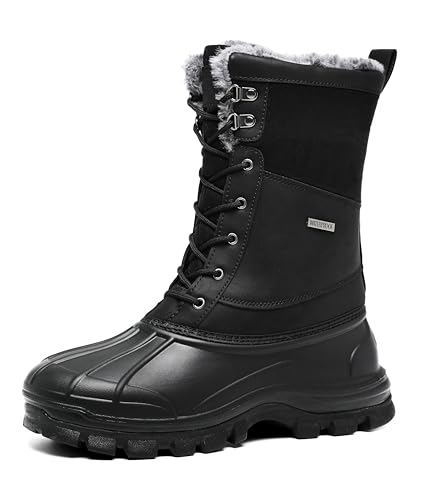 Mens Waterproof Snow Winter Duck Boots Insulated Warm Fur Lined Non Slip Rubber Hiking Work Boots Casual Outdoor