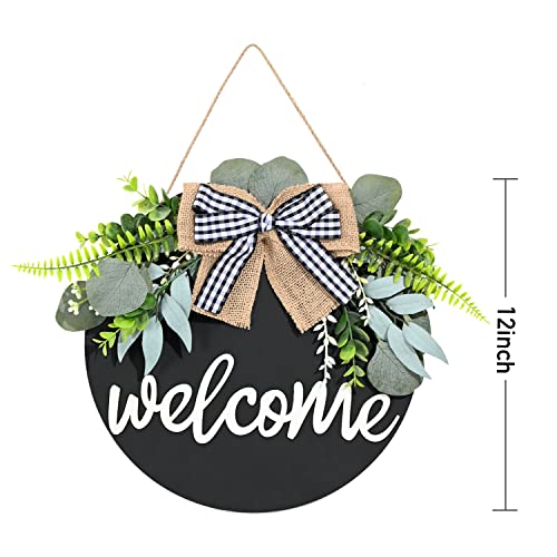 Welcome Wreaths Spring Wreath For Front Door Farmhouse Signs Eucalyptus Wreath Rustic With Buffalo Bow Outdoor Decor Succulent Wreath Front Porch Decoration Door Wreaths For Spring Summer Decoration #TOP6