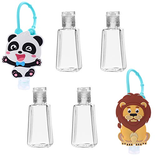 4 Pcs Bouteilles de Voyage Vide,Flacons Voyage avec Porte Clés en Silicone pour Enfant,Contenants de Liquide Rechargeable Gel Nettoyant et Désinfectant pour Les Mains pour L'école,Voyage,Plein Air Cover