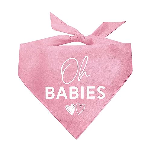 Oh Babies Dog Bandana | 100% Cotton Adjustable Triangle | Made in USA | Pregnancy Announcement Photoshoot Prop | New Baby | Gender Reveal | Twins | Triplets | (Baby Pink, One Size 730)