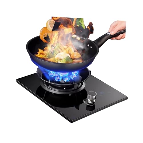 ポータブルガスストーブ、8.5KWキャンプ用クッキングトップ、9キャビティ高火力フライパン、180分タイマー、消火保護装置、鋳鉄製ポットラック付き(LPG)