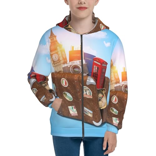 Trip to London Kid Hoodies Boys Zip Up Sweatshirts Girls Pullover with Pocket3