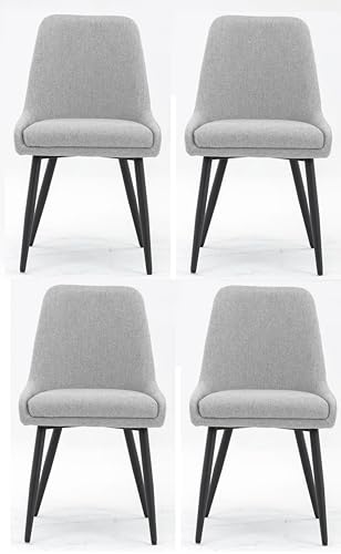 Image of Finch Fox Morris Glam Comfortable Fabric Upholstered Padded Living Room Side Dining Chair for Cafeteria Bedroom, Restaurents, Home, Office with Black Metal Legs in Light Grey Color (Set of 4)