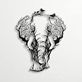 DEKADRON Decorazione da parete in metallo, elefante e uccelli, decorazione per la casa e il soggiorno, decorazione per interni ed esterni 88x112cm