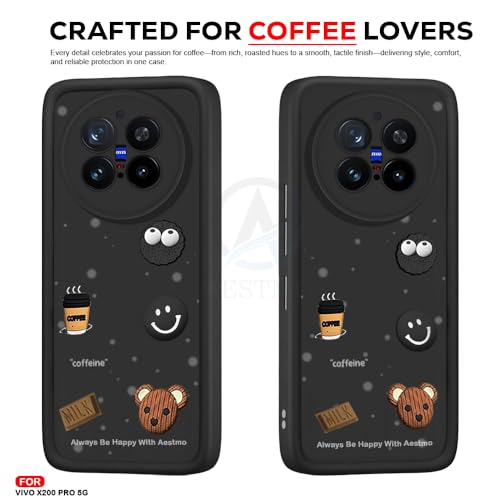 Image of AESTMO Back Case Cover for Vivo X200 Pro 5G | Cute Fun Cartoon 3D Ball | Coffee Silicone Case | Full Body Protection | Camera Protection Back Cover for Vivo X200 Pro 5G (Black)