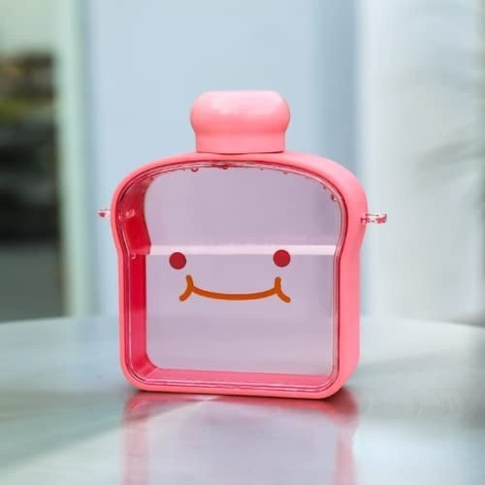 YFEIQI 380ML/12.8 Oz Creative Toast Bread Water Bottle,Reusable Portable Leak-Proof Direct Drinking Juice Bottle with Adjustable Shoulder Strap for Beautiful Girls and Students (Pink)