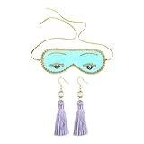 Utopiat Audrey Style Sleep Mask and Earrings Set | Silk Blue Eye Mask | Elegant Purple Tassel...
