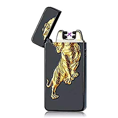 Encendedor USB SHUNING, encendedor eléctrico de doble arco a prueba de viento, encendedor de cigarrillos recargable USb (Black tiger)