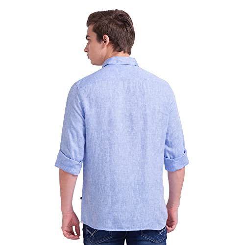 Image of Parx Linen Medium Blue Casual Shirt for Men