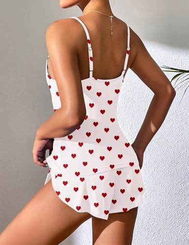 Image of Ekouaer Women Pajamas Set Cami Shorts Set Soft V Neck Sleepwear Sleeveless Lingerie Pjs Set S-XXL