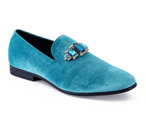 Amali Tiago- The Original Men's Faux Velvet Slip On Loafer with Jeweled Bit and Matching Piping - Mens Smoking Slip On Shoes - Formal Tuxedo Dress Shoe Loafers for Men