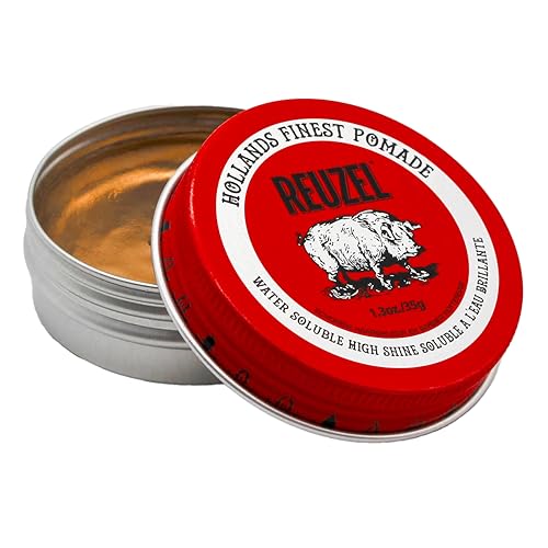 Reuzel Pomada roja de fijación media y brillo intenso para hombres, pomada soluble en agua para un aspecto flexible y brillante, 1,3oz/35g