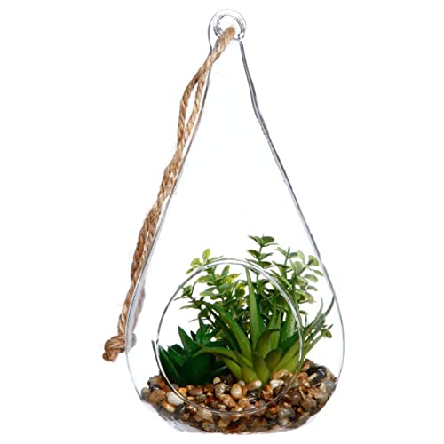 Atmosphera - Plante Artificielle Suspendue - Pot Goutte en Verre - H19-5 cm - Modèle 3