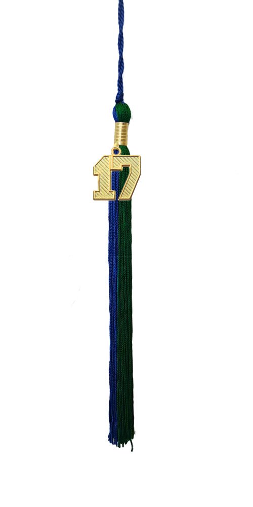 Graduation Tassels with Gold Blocked 17 Year Charms (Royal/Green)