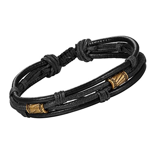 Jstyle MB12015-BLACK 4Pcs Braided Leather Bracelet For Women Mens Cuff Bead Bracelet Set Adjustable Black thumb #3