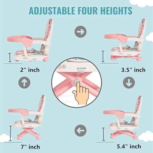 Dream On Me Munch N Go Booster Seat for Babies 6–36 Months, 3-in-1 Feeding, Floor & Table Seat, Adjustable 4 Heights, Lightweight Portable Design, 3-Point Safety Harness, Easy to Fold & Carry- Pink - image 4