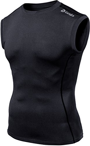 Tesla TM-R15-BLKZ_X-Large Men's R Neck Sleeveless Muscle Tank Dry Compression Baselayer R15