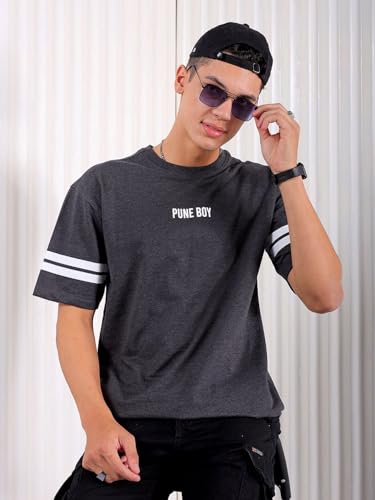 Image of The Indian Garage Co Men Boxy Oversized Placement Print Round Neck Tshirt