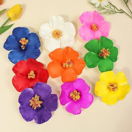 3 Piezas Pinzas para el Cabello con Flores Hawaianas para Mujer, Clips Boho de Flor Plumeria Hibiscus para Vacaciones y Fiestas en la Playa (blanco, amarillo, rojo) miniatura 7