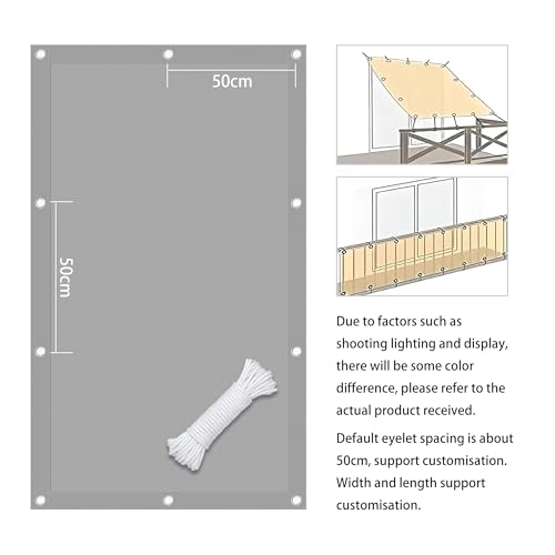 Voile d'ombrage 1.6x4m gris clair pour balcon et terrasse extérieure
