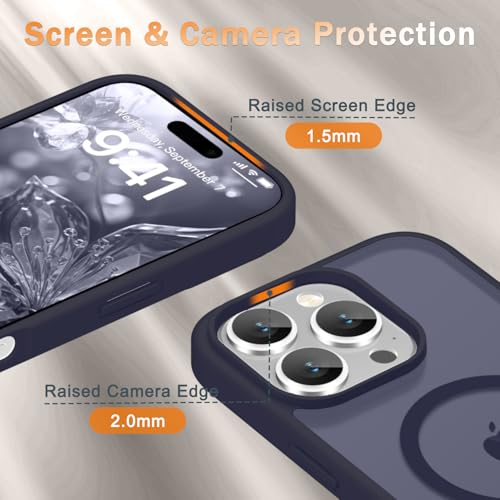 Image of YENAPOON for iPhone 16 Pro Max Case, Matte Magnetic Phone Cover [with 1 Screen Protector] [Support for MagSafe] [Shockproof Military Grade Protection] Translucent Frosted Back, Deep Purple