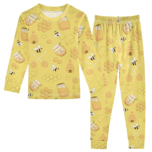 Yellow Bee Honey Pajamas Long Sleeve Sleepwear 2-Piece Pajama Set2