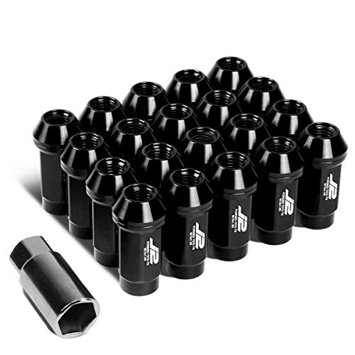 J2 Engineering LN-T7-018-15-BK 7075 Aluminum Black M12x1.5 20Pcs L: 50mm Close-End Lug Nut w/Adapter