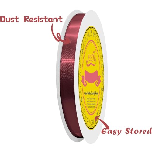 Image of Double Face Burgundy Satin Ribbon 1 /2 inch X 50 Yards Polyester Wine Red Ribbon for Gift Wrapping Very Suitable for Weddings Party Invitation Decorations and More
