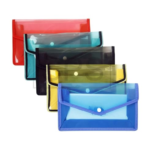 SPOTINK Plastic Flexi Button Bag | Cheque Book Holder | Document Holder | Passbook Holder Cheque Pouch (Pack of 5), Multicolor
