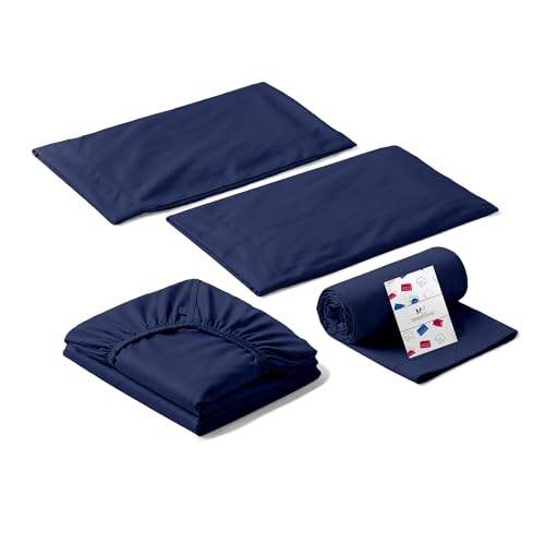 Image of 1000 Thread Count Egyptian Cotton Twin XL Sheet Set - 4 Piece Luxury Bedding, Deep Pocket Sheets Fits 18 inch Mattress, Soft & Breathable, Navy Blue