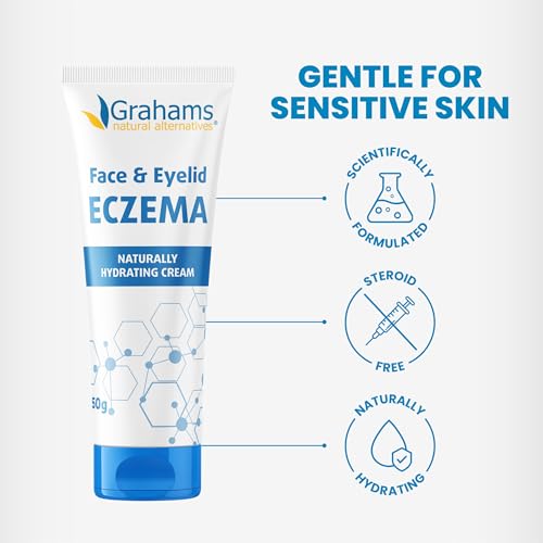 Image of Grahams Natural Face & Eyelid Eczema Cream - Treatment for Eczema, Dermatitis, Itch Relief, Redness, Inflammation & Very Dry Skin - with Colloidal Oatmeal - Hypoallergenic & Steroid-Free (1 x 50g)