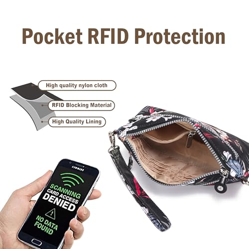 Image of Small Wristlet Wallets for Women Nylon RFID Cross body bag | Cell Phone Purse with Built-In Card Slots for Daily Outings