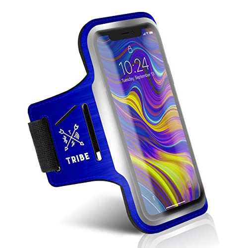 TRIBE Running Phone Holder Armband. iPhone & Galaxy Cell Phone Sports Arm Bands for Women, Men, Runners, Jogging, Walking, Exercise & Gym Workout. Fits All Smartphones. Adjustable Strap, CC/Key Pocket