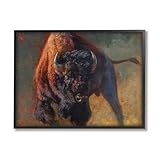 Stupell Industries Running Bull Portrait Masculine Cattle Pose, Design by Julie T. Chapman Black Framed Wall Art, 11 x 14, Brown