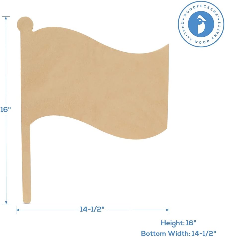 Unfinished Wooden Flag Cutout, 16", Pack of 1 Wooden Shapes for Crafts and Summer and July 4th Decor and Crafting, by Woodpeckers