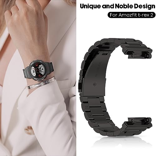 SenMore Metallo Cinturino Compatibile con Amazfit T-Rex 2, Ricambio in Acciaio Inossidabile per Smartwatch Amazfit T-Rex 2