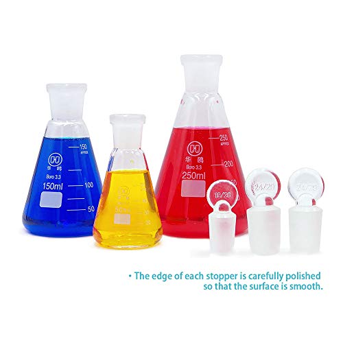 image for Huaou Laboratory Glass Erlenmeyer Flasks Set with Ground Glass Stopper