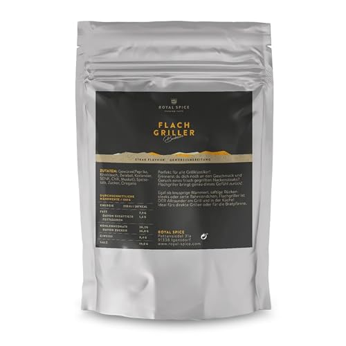 Royal Spice Flachgriller 1000g - BBQ Gewürzmischung & Grillgewürz für Küche und Grill - Bester, klassischer Grillgeschmack - Ein MUSS für Nackensteak, Rückensteak, Bauchscheiben, Fleischspieße uvm!
