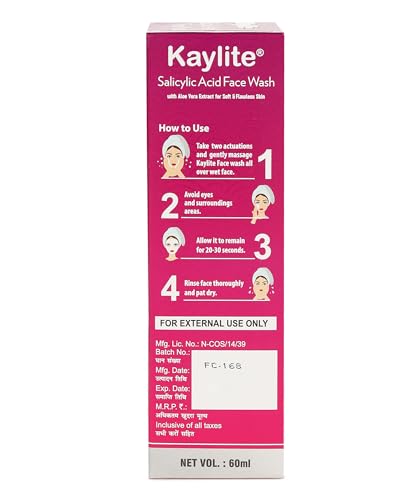 Image of Kaylite Salicylic Acid Face Wash with Aloe Vera Extract for Soft and Flawless Skin (pack of 2) 60 ml