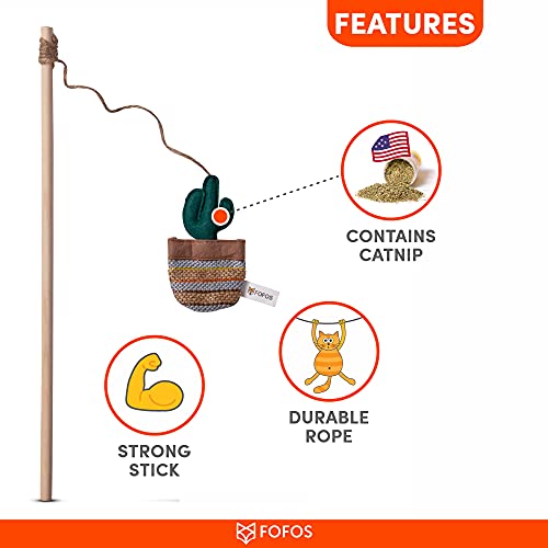 Image of BarkButler x Fofos Cactus Austin Cat Teaser Toy|US Grade Catnip Inside|for Kittens+Older Cats|Durable Wooden Stick+Robust Rope