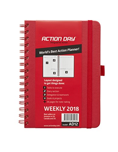 Clearance Sale! - Action Day Planner 2018 - World's Best Goals & Action Layout That Gets Things Done & Increase Productivity - Daily, Weekly, Monthly, Yearly Organizer (6x8,Wire-Bound,Red)