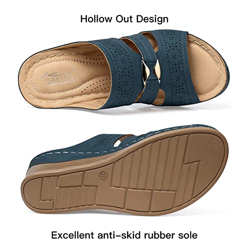 Image of SHIBEVER Wedge Sandals for Women Dressy: Comfortable Slip On Summer Sandal | Open Toe Low Heel Platform Casual Dress Slide Women's Shoes Non Slip All-Day Comfort Hollow Out Walking Work Vacation