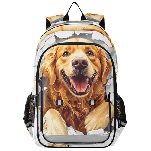 Grinning Golden Retriever Dog Backpack for Boys Girls Kids Elementary Middle School Bag Laptop Backpack Travel Rucksack