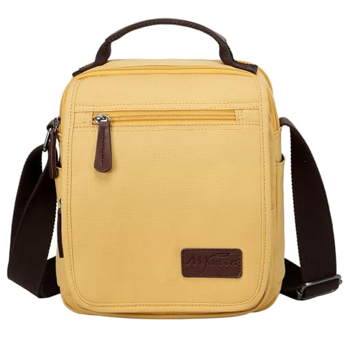 mygreen Womens Small Vintage Messenger Bag Canvas Shoulder Bags Travel Crossbody Mini Purse Crossbody Handbag for Work Business Yellow
