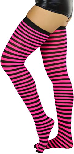 Image of ToBeInStyle Women's Opaque Hosiery Thin Striped Thigh High Long Stocking
