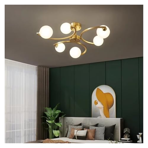 Lustre plafonnier doré design en cuivre avec éclairage LED salon - 2