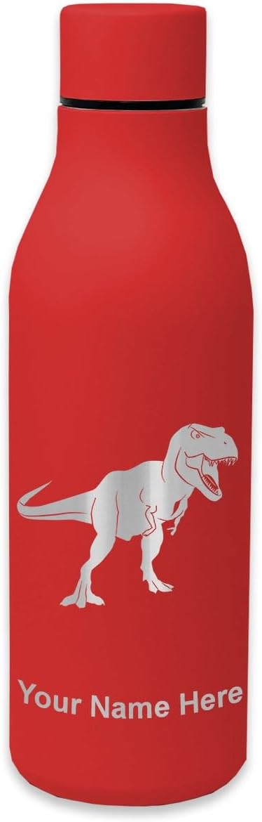 LaserGram Double Wall Stainless Steel Water Bottle, Tyrannosaurus Rex Dinosaur, Personalized Engraving Included