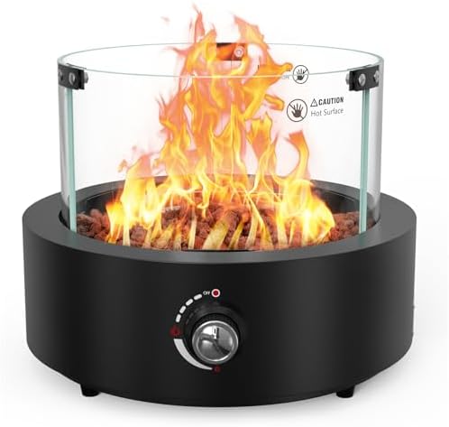 15.7" Portable Propane Gas Fire Pit Side-Mounted, Modern Tabletop...