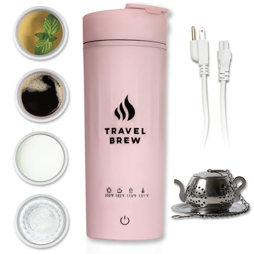 TRAVEL BREW Portable Travel Kettle with Tea Infuser- Mini Electric